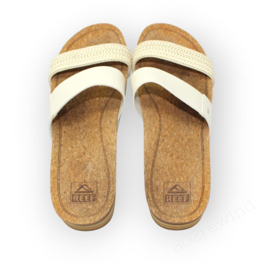 Reef Cushion Vista Hi Women 12 Arch Support Sandals Cream Cork Chunky Lug Vegan - Picture 2 of 15